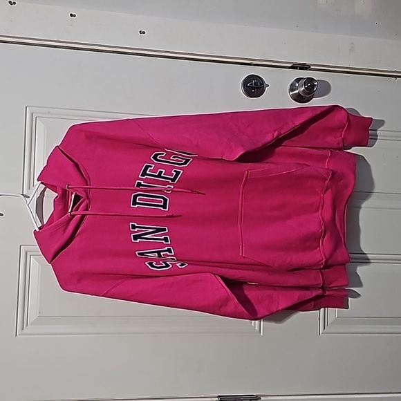 NWOT bright pink hoodie with San Diego written in navy blue and white. - Picture 1 of 6